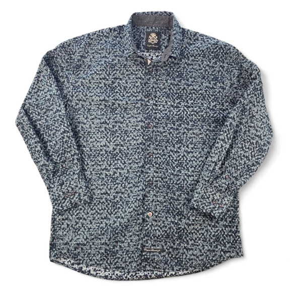 English Laundry Men’s Long Sleeve Shirt XL Geometric Microprint Navy Gray Button - Picture 1 of 8